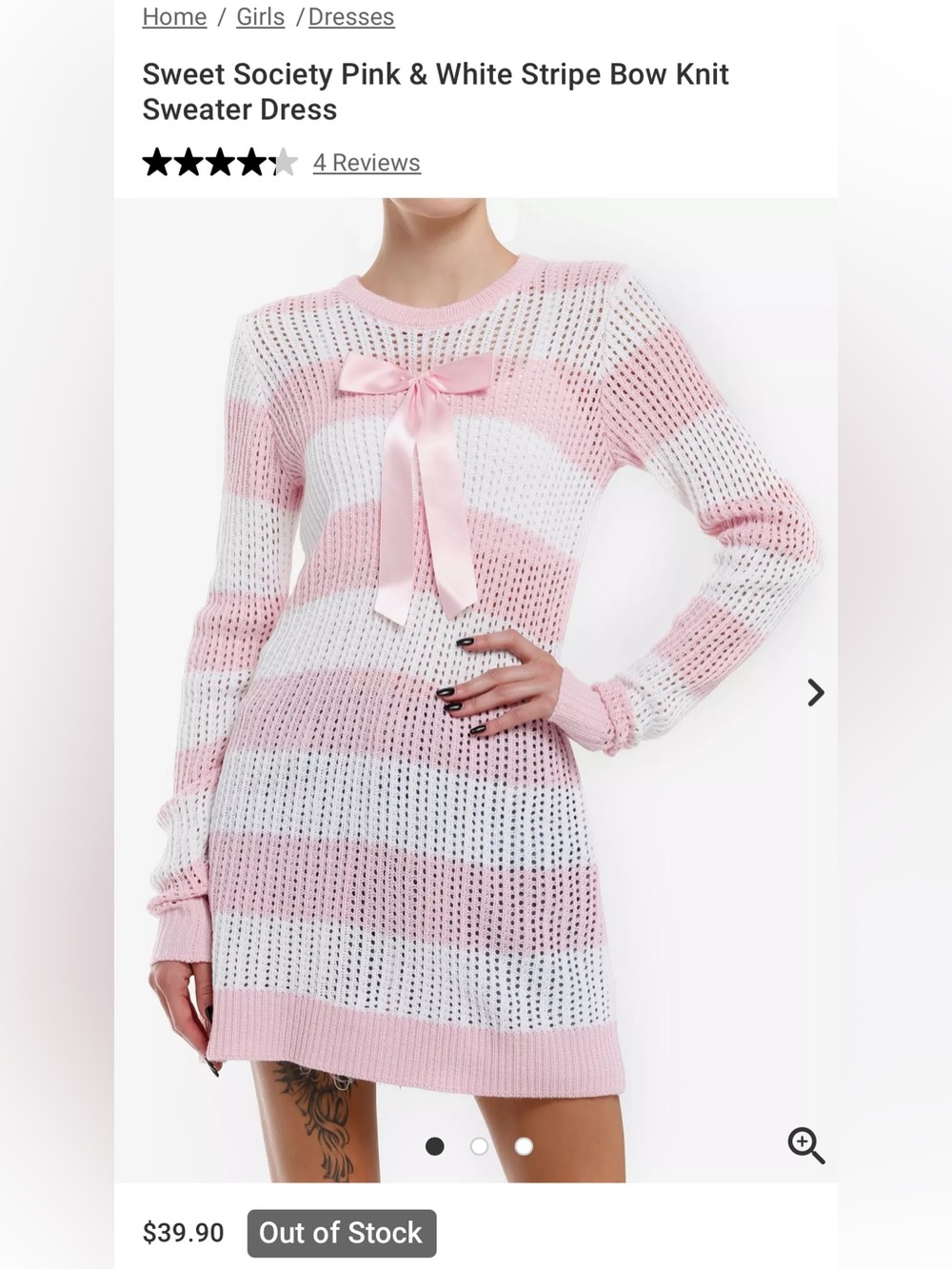 NWOT- Large  Hot Topic
Pink & White Stripe Bow Knit Sweater Dress